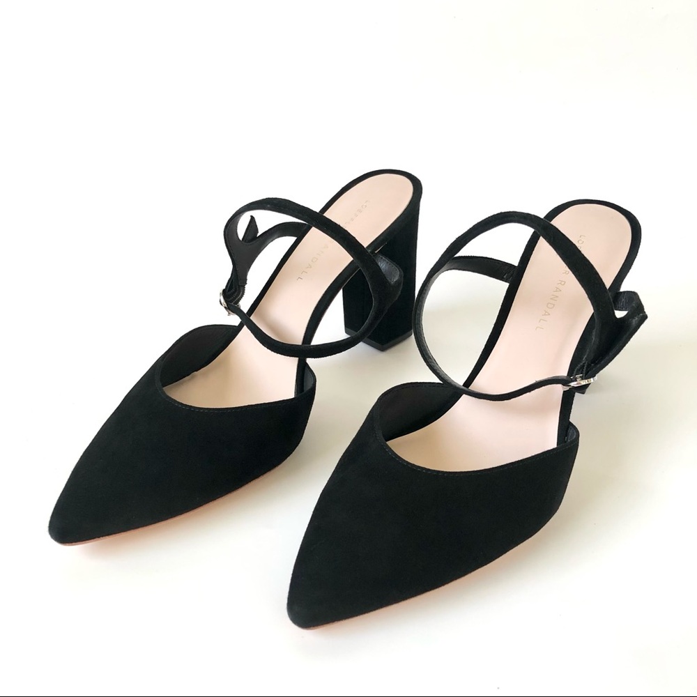 Loeffler Randall Black Suede Leily Ankle Strap Block Heel Pumps